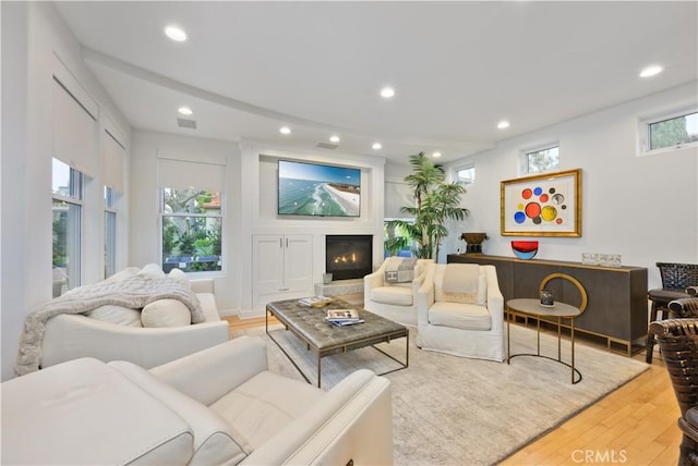 living room with plenty of natural light and hardwood / wood-style floors