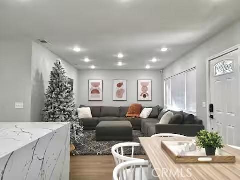 living room with hardwood / wood-style floors