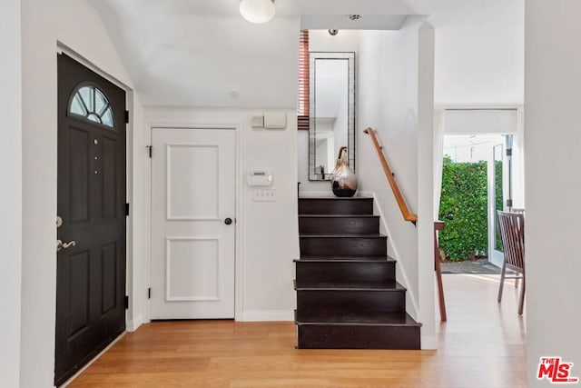 foyer with light wood-type flooring