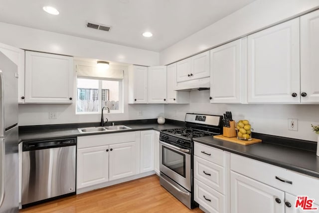 kitchen featuring sink, white cabinets, light hardwood / wood-style flooring, and stainless steel appliances