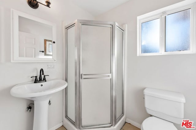 bathroom with sink, toilet, and walk in shower