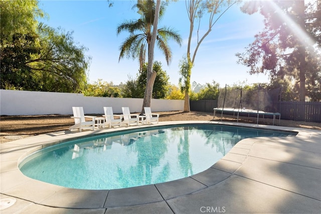 view of pool featuring a trampoline and a patio area