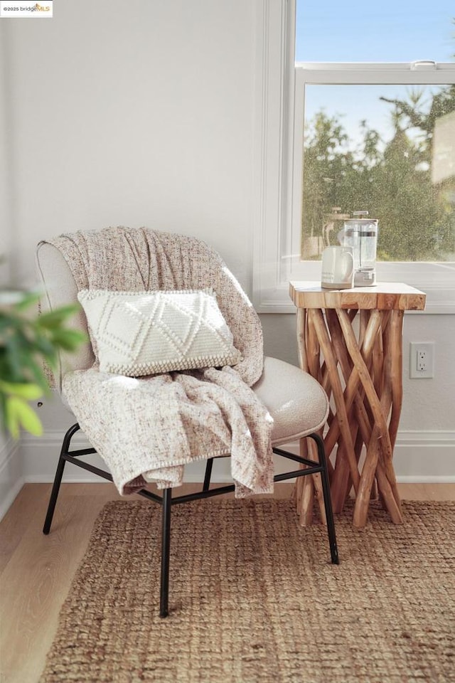 sitting room with hardwood / wood-style flooring