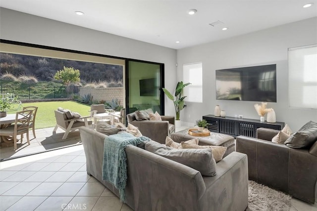 living room with light tile patterned floors