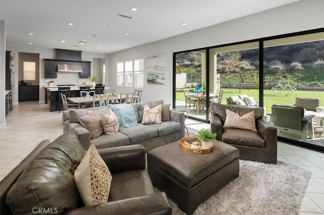 view of tiled living room