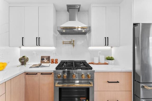 kitchen featuring premium range hood, white cabinetry, and stainless steel appliances