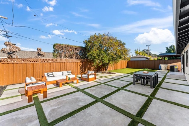 view of patio / terrace featuring central air condition unit and outdoor lounge area