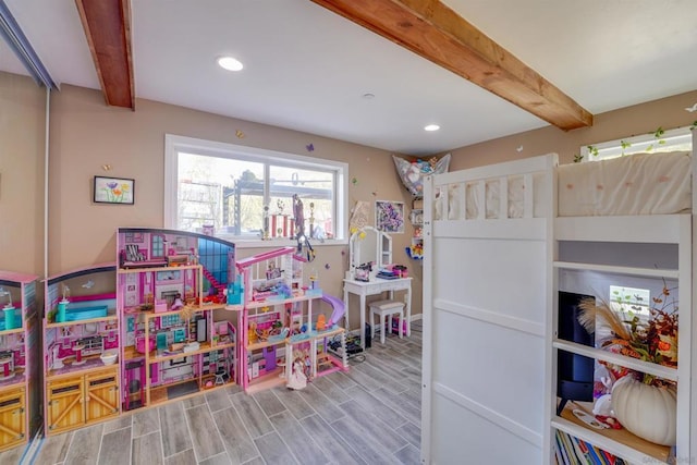 bedroom with beamed ceiling