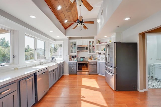 kitchen with sink, white cabinets, gray cabinetry, and appliances with stainless steel finishes