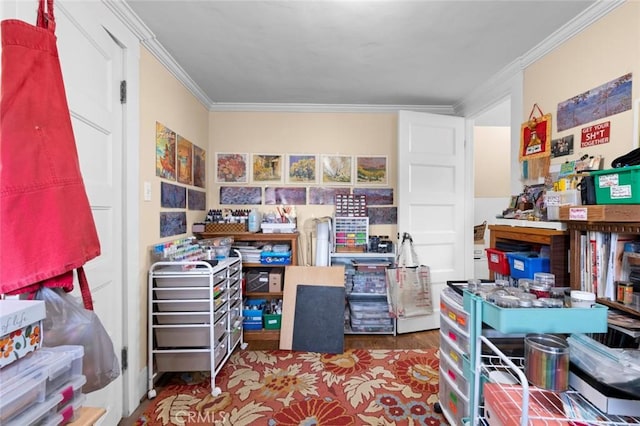 home office featuring crown molding