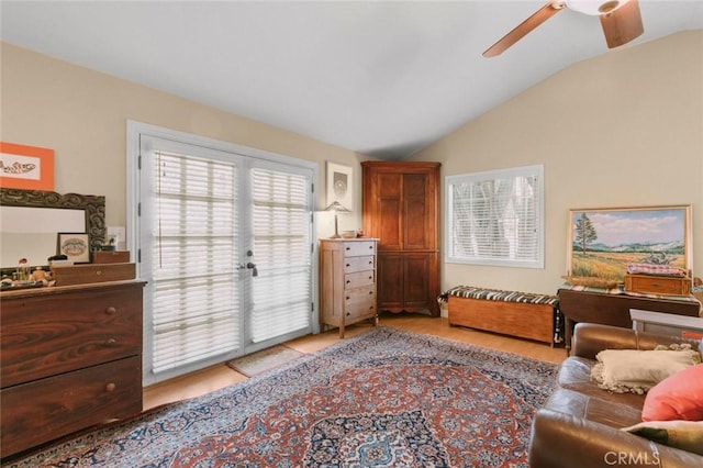 sitting room featuring vaulted ceiling and ceiling fan