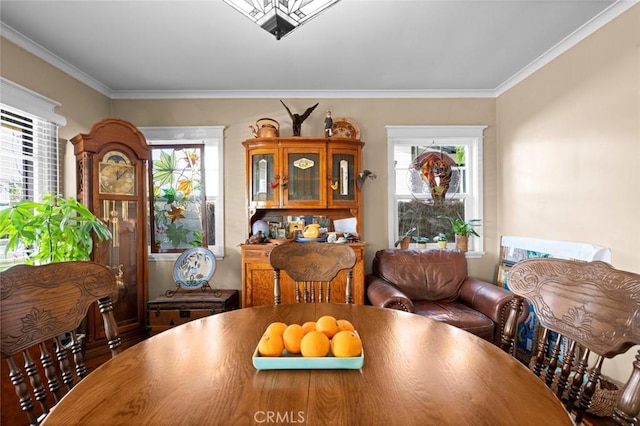 dining area featuring ornamental molding