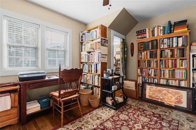 office area with hardwood / wood-style flooring