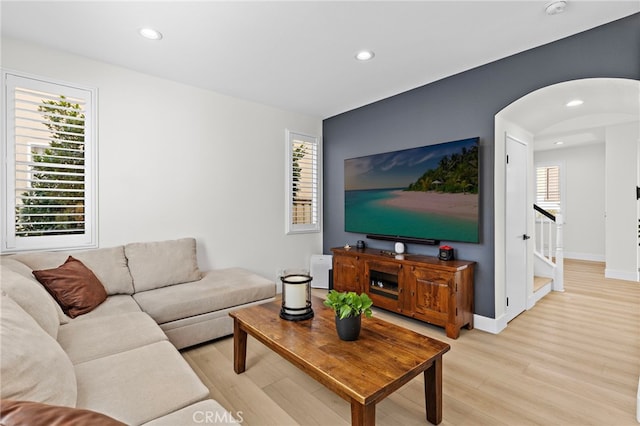 living room with light wood-type flooring