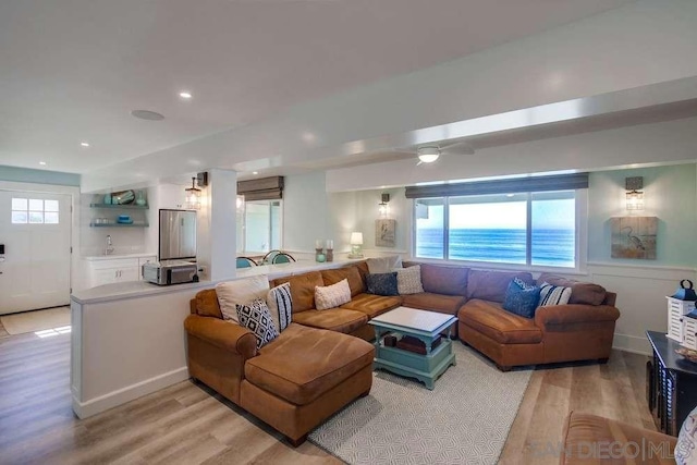 living room with light hardwood / wood-style flooring