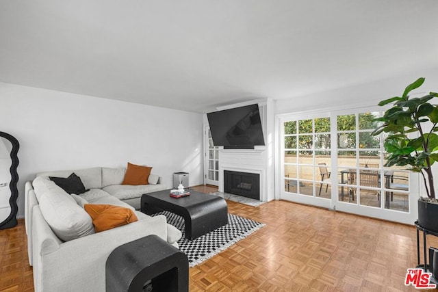 living room with light parquet flooring