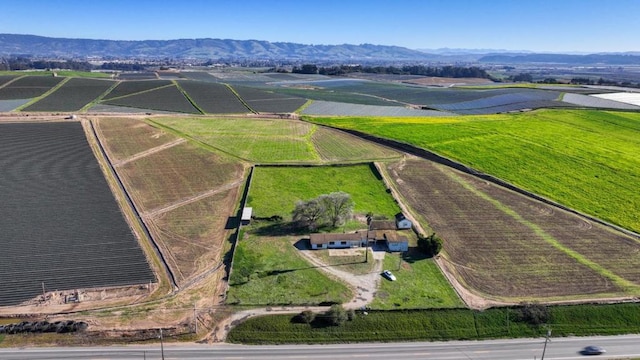 birds eye view of property featuring a mountain view and a rural view