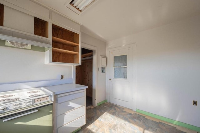 kitchen featuring electric range and exhaust hood