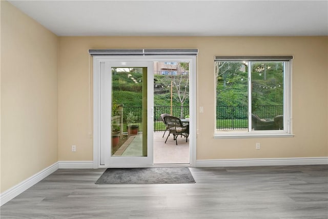 doorway with light hardwood / wood-style flooring