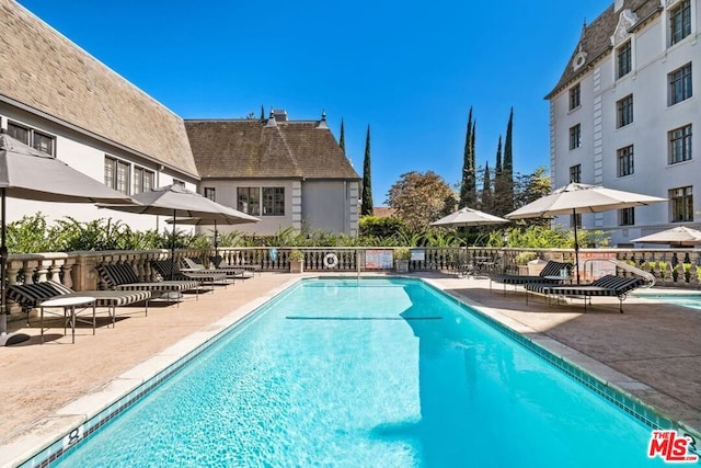 view of pool featuring a patio area