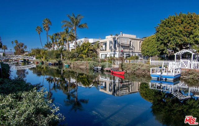 view of dock with a water view