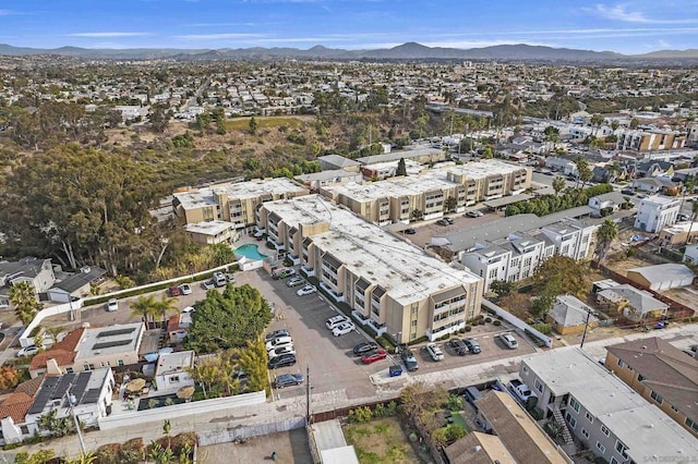 drone / aerial view featuring a mountain view