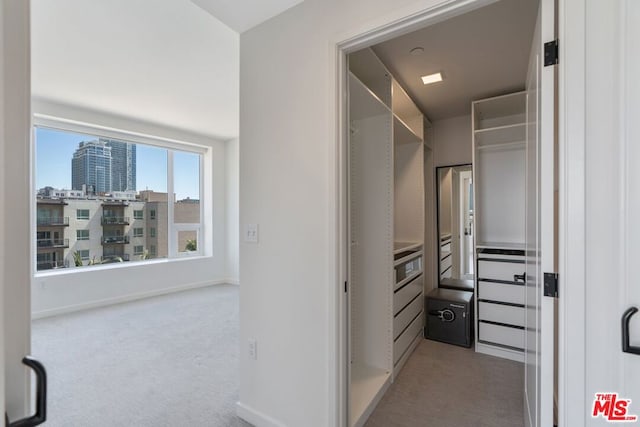 walk in closet with carpet