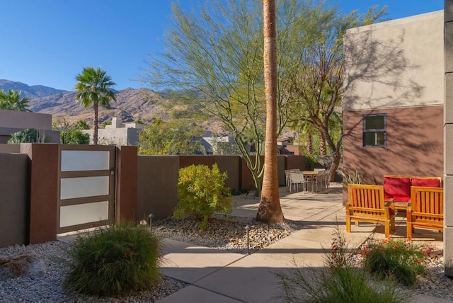 view of patio featuring a mountain view