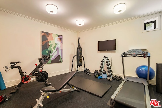 exercise area featuring ornamental molding