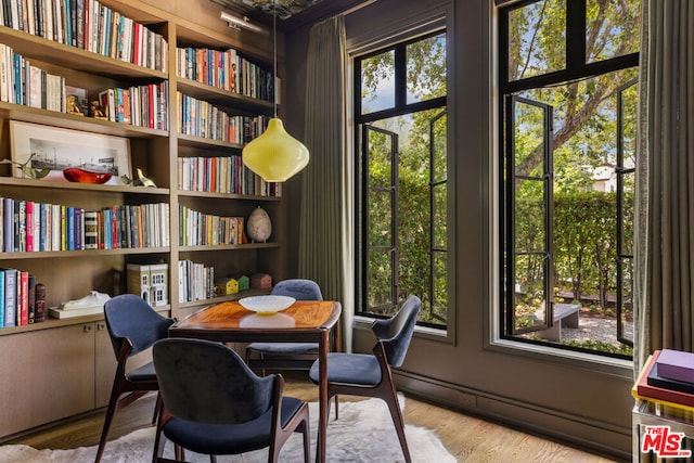 living area featuring light wood-type flooring, a healthy amount of sunlight, and a baseboard heating unit