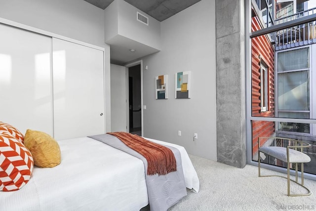 bedroom with a closet and carpet flooring