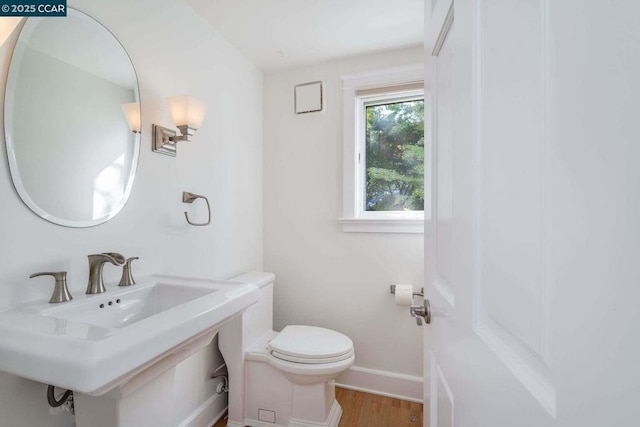 bathroom with sink, toilet, and wood-type flooring