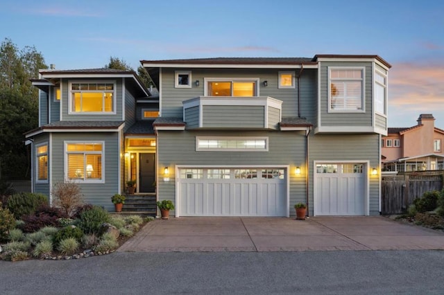 prairie-style home with a garage