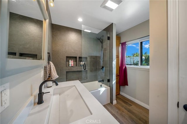 bathroom featuring vanity and hardwood / wood-style floors