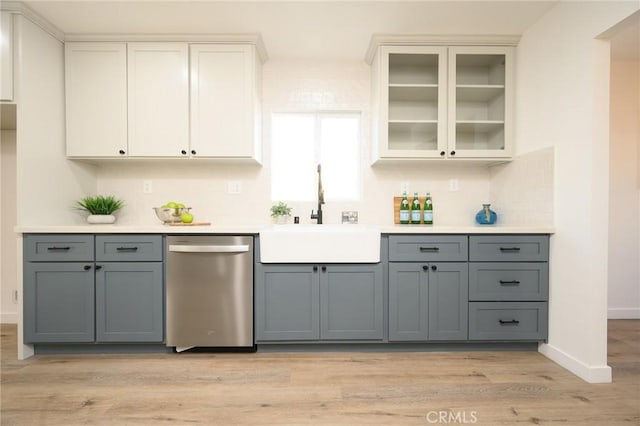 bar featuring dishwasher, sink, and white cabinets