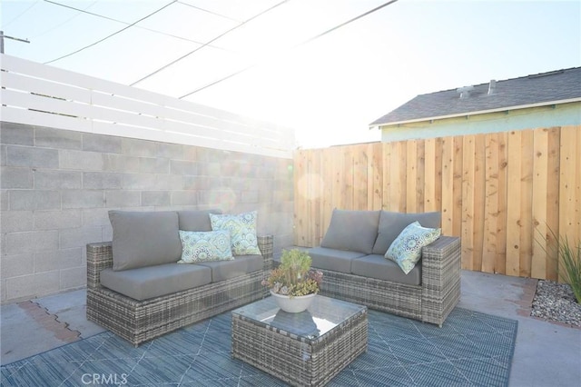 view of patio featuring an outdoor hangout area