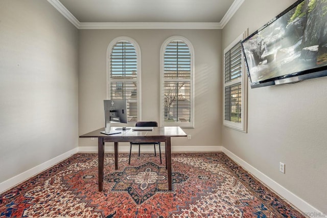 office space featuring crown molding