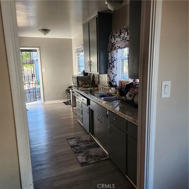 kitchen with dark hardwood / wood-style flooring and sink