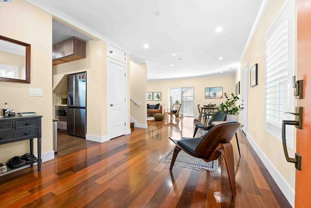 hall with dark hardwood / wood-style floors