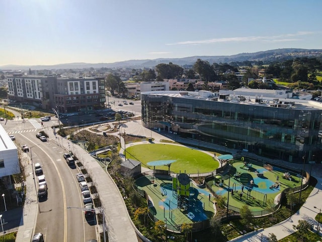 drone / aerial view with a mountain view