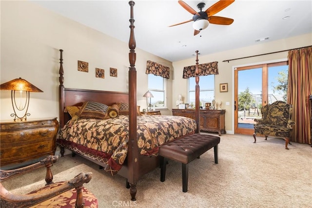 325 Red Oak Way, Arroyo Grande, CA 93420 - bedroom with access to outside, light colored carpet, and a ceiling fan
