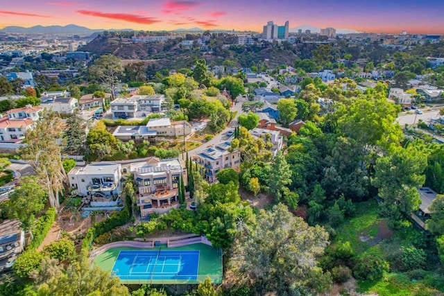 view of aerial view at dusk