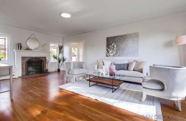 living room with hardwood / wood-style floors