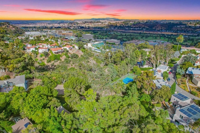 view of aerial view at dusk