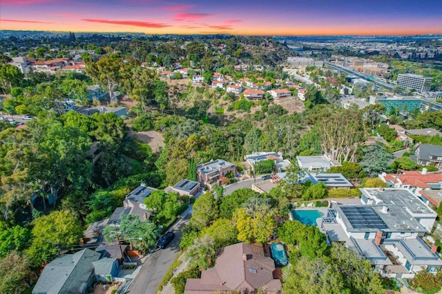 view of aerial view at dusk