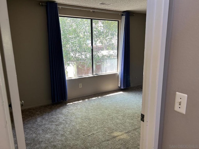 carpeted spare room featuring a textured ceiling