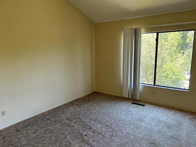 carpeted empty room featuring a textured ceiling