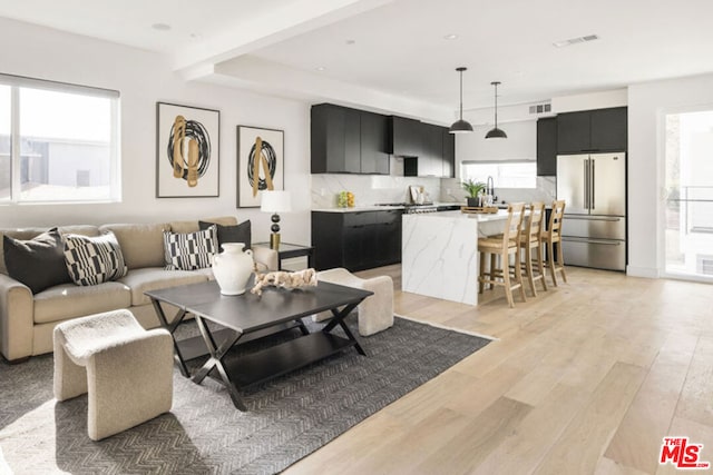 living room with light wood-type flooring