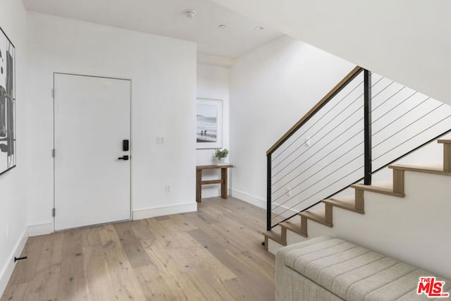 foyer entrance featuring light wood-type flooring