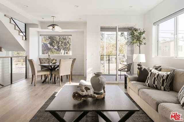 living room featuring light wood-type flooring